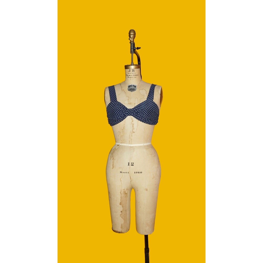 1980s-1990s LEW MAGRAM Navy & White Polka Dot BRALETTE W/Adjustable Straps. ES-S